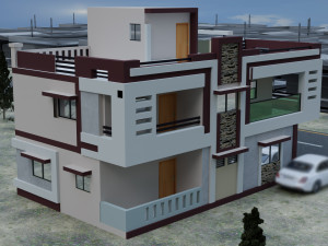 Modern Home Exterior Low-poly Modèle 3D