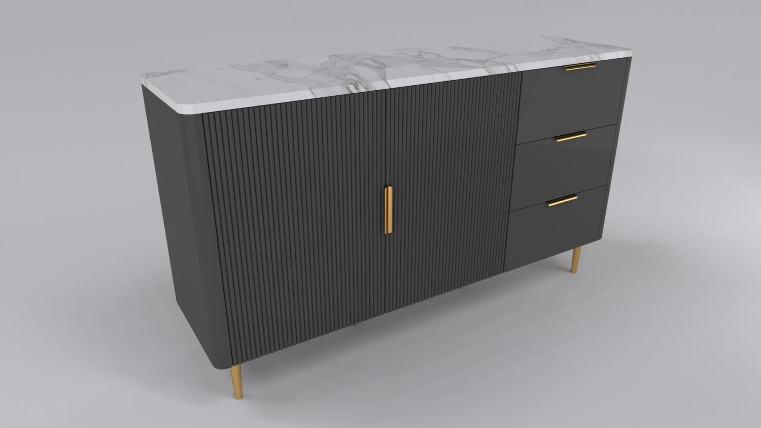 Buffet 3 drawers and 2 doors 3D Model .c4d .max .obj .3ds .fbx .stl .blend 