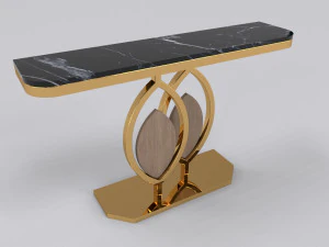 Gouden consoletafel met houten accent 3D Model