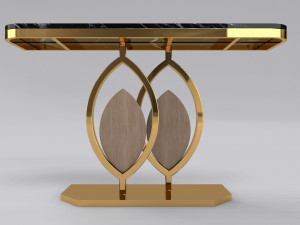Gold console table wooden accent 3D Model