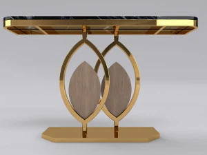 Gold console table wooden accent 3D Model