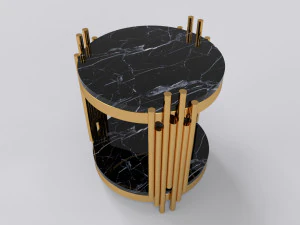 Gold side table with marble black calacatta 3D Model