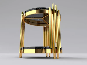 Gold side table with marble black calacatta 3D Model