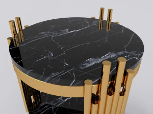 Gold side table with marble black calacatta 3D Model