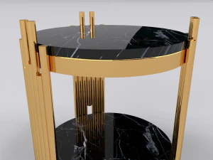 Gold side table with marble black calacatta 3D Model