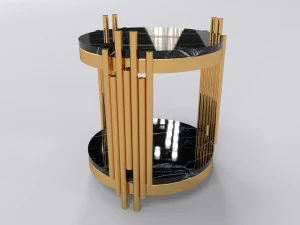 Gold side table with marble black calacatta 3D Model