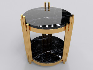 Gold side table with marble black calacatta Model 3D
