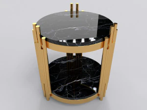 Gold side table with marble black calacatta 3D Model