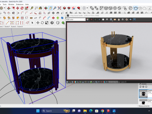 Gold side table with marble black calacatta Model 3D