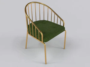 Золотий обідній стілець із зеленої тканини 3D Модель