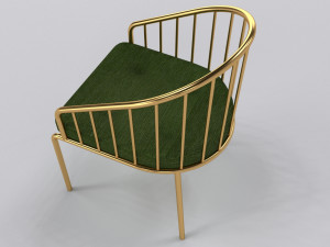 Gold dining chair with green fabric Modello 3D