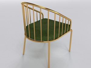 Gold dining chair with green fabric Modello 3D