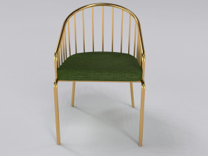 Gold dining chair with green fabric Modello 3D