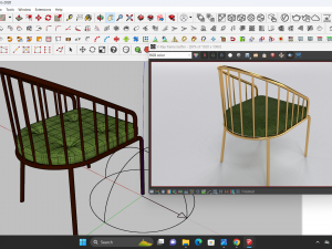 Gold dining chair with green fabric Modello 3D