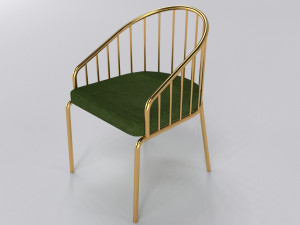 Gold dining chair with green fabric Modello 3D