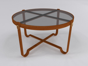 Wood coffee table with top black glass 3D Model