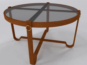 Wood coffee table with top black glass 3D Model