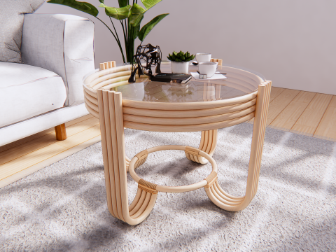 Coffee table jernang rattan 3D Model