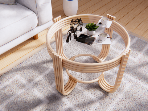 Coffee table jernang rattan 3D Model