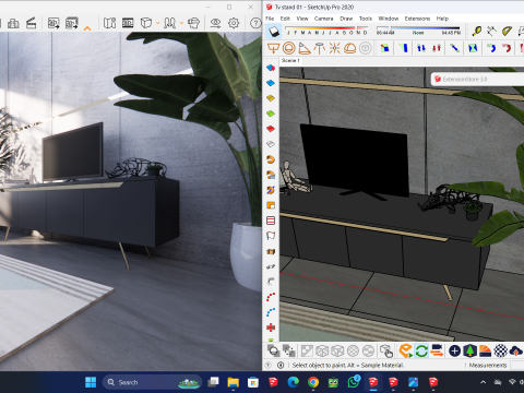 Tv Stand minimalist with accent stainless 3D Model