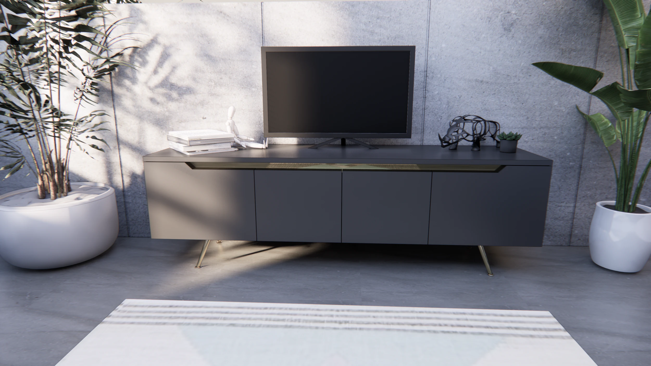 Tv Stand minimalist with accent stainless 3D Model .c4d .max .obj .3ds .fbx .stl .blend 