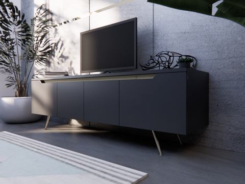 Tv Stand minimalist with accent stainless 3D Model