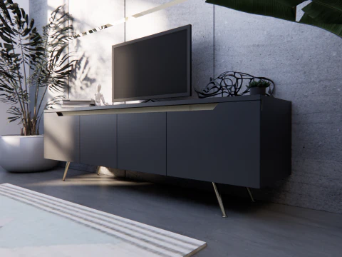 Tv Stand minimalist with accent stainless 3D Model