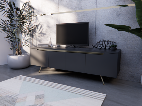 Tv Stand minimalist with accent stainless 3D Model