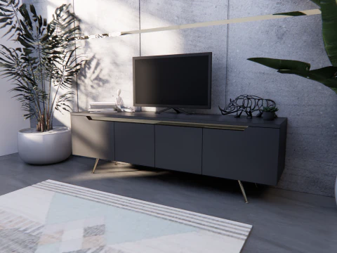 Tv Stand minimalist with accent stainless 3D Model
