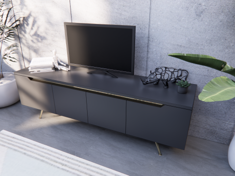Tv Stand minimalist with accent stainless 3D Model
