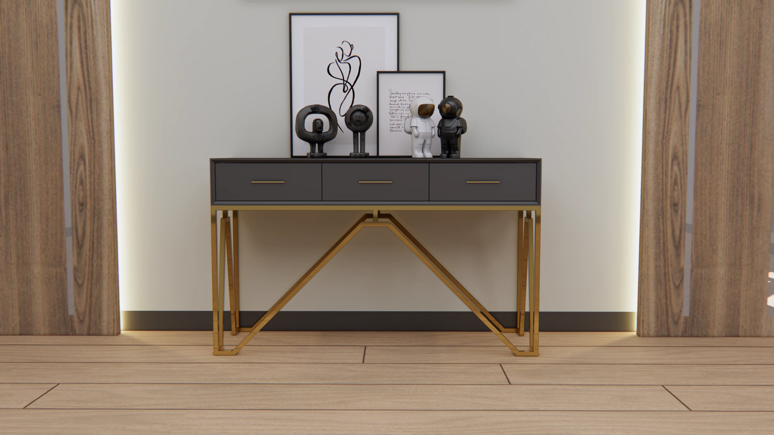 Console table minimalist with stainless legs 3D Model .c4d .max .obj .3ds .fbx .stl .blend 