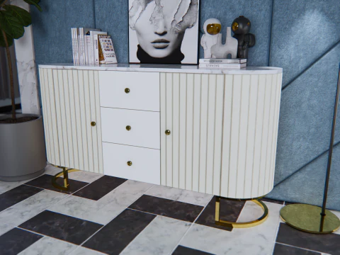 Шведский стол минималист 2 дверцы 3 ящика 3D Модель