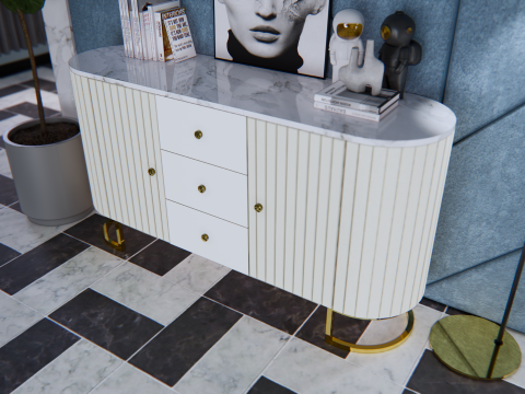 Buffet minimalist 2 doors 3 drawer 3Dモデル