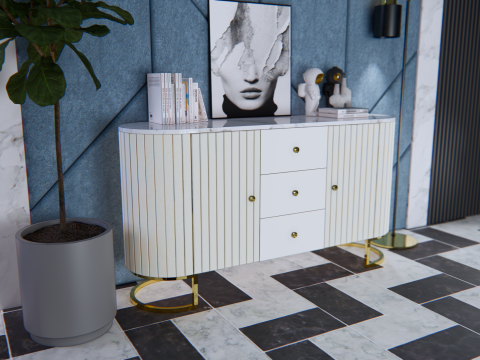 Buffet minimalist 2 doors 3 drawer 3Dモデル