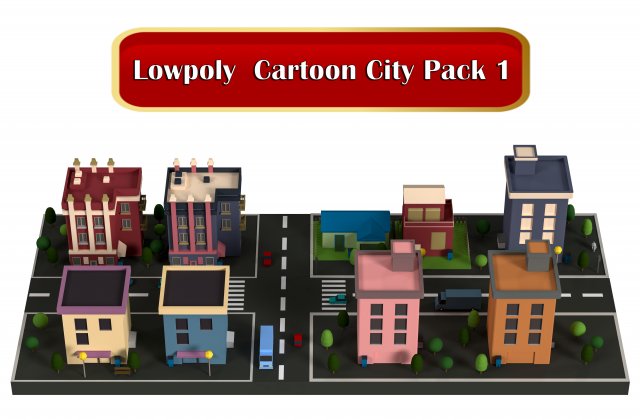 Lowpoly Cartoon City Pack 1 Modelo 3D .c4d .max .obj .3ds .fbx .stl .blend 
