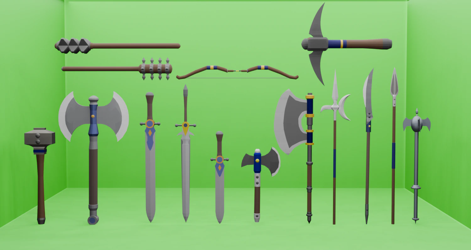 Melee weapons collection 3D Model .c4d .max .obj .3ds .fbx .stl .blend