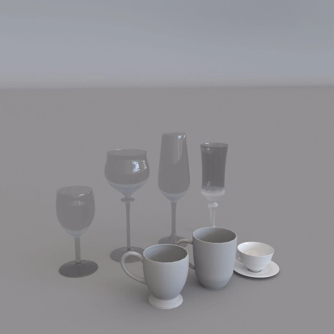 Glasses and mugs 3D Model .c4d .max .obj .3ds .fbx .stl .blend 
