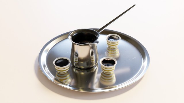 Turkish coffee pot and cups 3D Модель .c4d .max .obj .3ds .fbx .stl .blend 