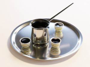 Turkish coffee pot and cups Model 3D