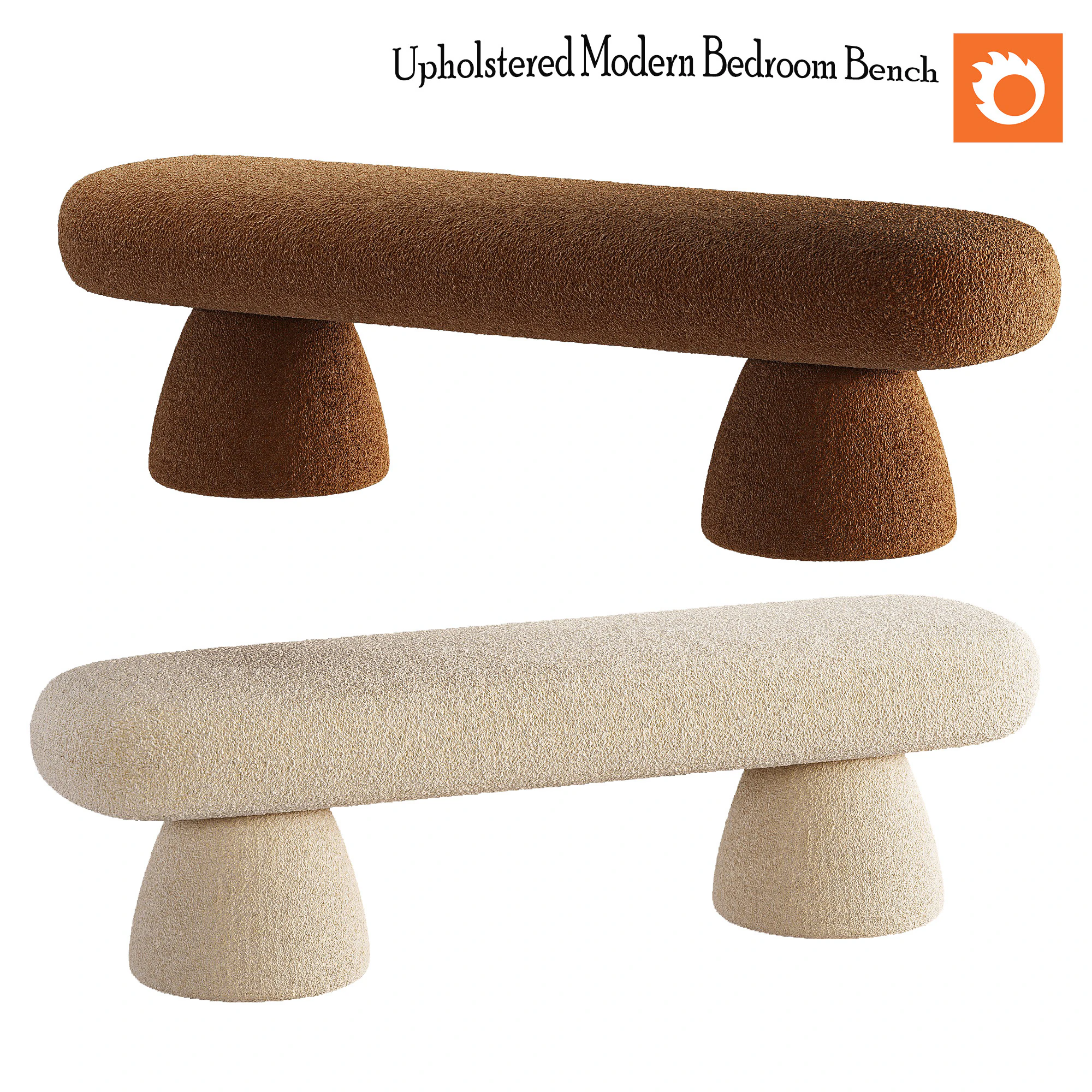 Upholstered Modern Bedroom Bench 3D Model .c4d .max .obj .3ds .fbx .stl .blend