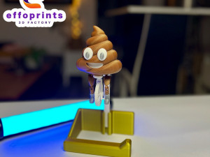 Poop Emoji Riding On Toilet Paper Holder Gadget Model Cetak 3D