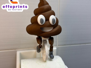 Poop Emoji Riding On Toilet Paper Holder Gadget Model Cetak 3D