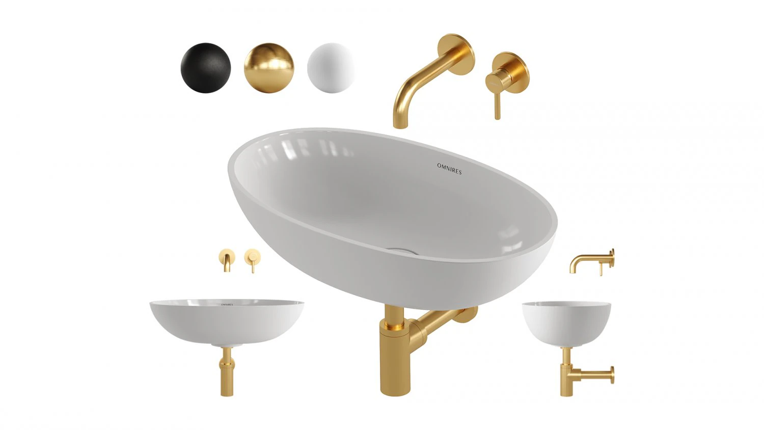 Lavat&oacute;rio de bancada SHELL e misturador de lavat&oacute;rio em Y da OMNIRES Modelo 3D .c4d .max .obj .3ds .fbx .stl .blend 