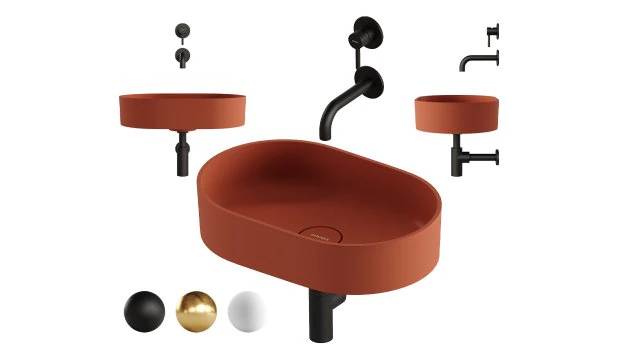 Lavatório de bancada OVO e misturador de lavatório em Y da OMNIRES Modelo 3D .c4d .max .obj .3ds .fbx .stl .blend