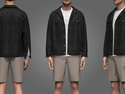 Denim Jacket and Shorts Outfit 3D Model