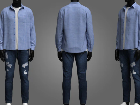 Denim Jacket and Shorts Outfit 3D Model