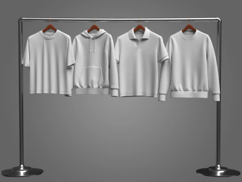 ハンガーに掛けられたパーカー ポロ スウェットシャツ T シャツ 3Dモデル