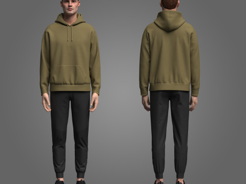 Male Hoodie Outfit 3Dモデル