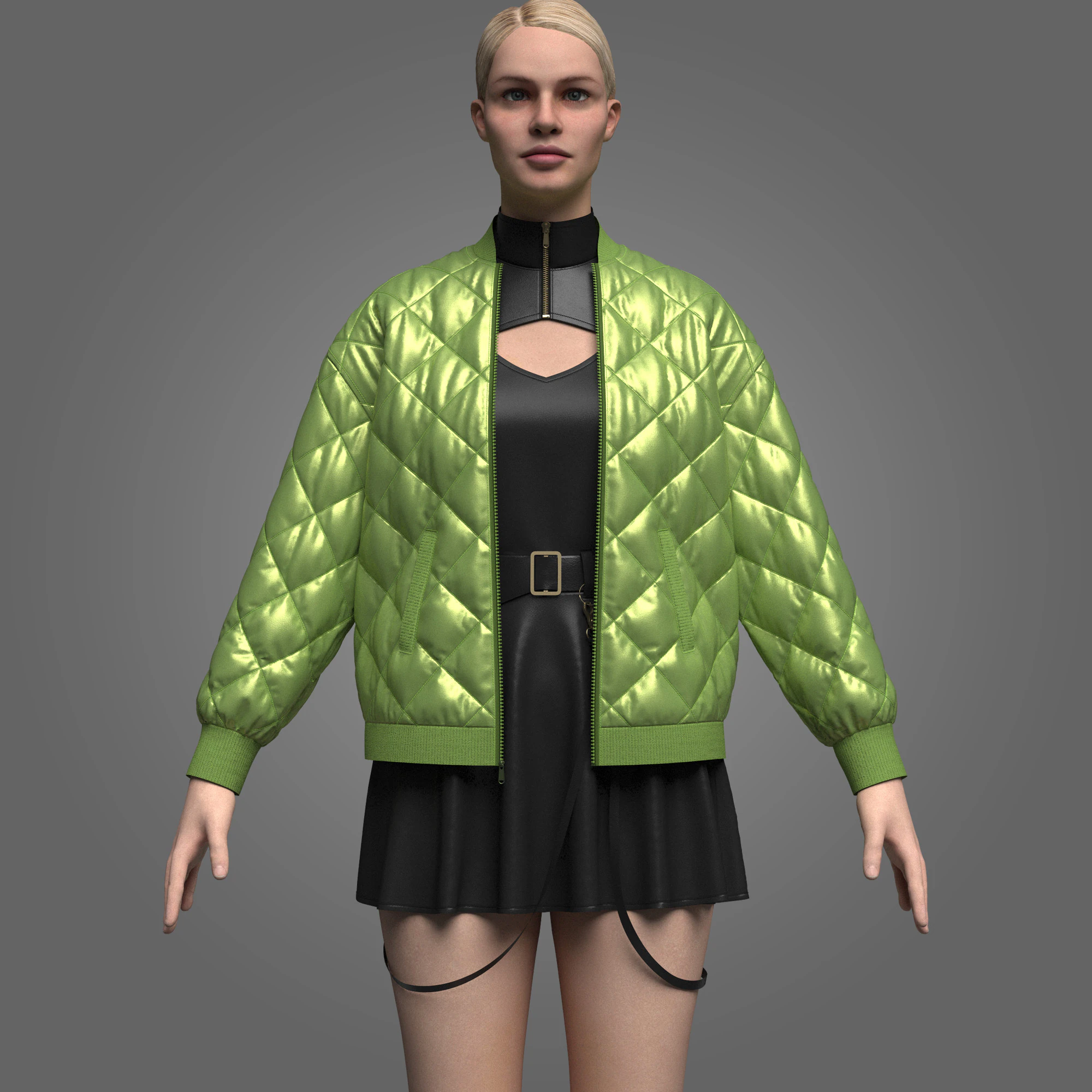 Female dress And Puffer Jacket 3D Model .c4d .max .obj .3ds .fbx .stl .blend