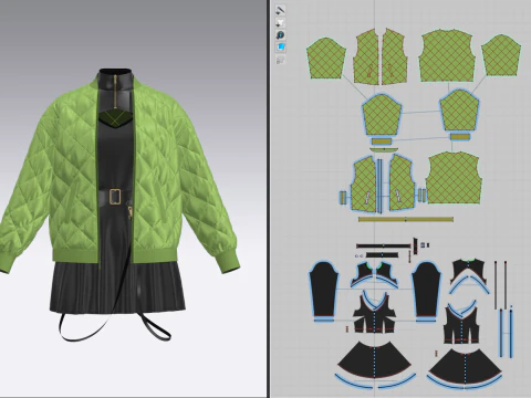 Female dress And Puffer Jacket 3D Model